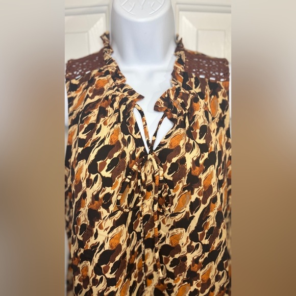 Bobeau Brown & Cream Abstract Print Sleeveless Blouse | Size M | NWOT - Picture 2 of 8